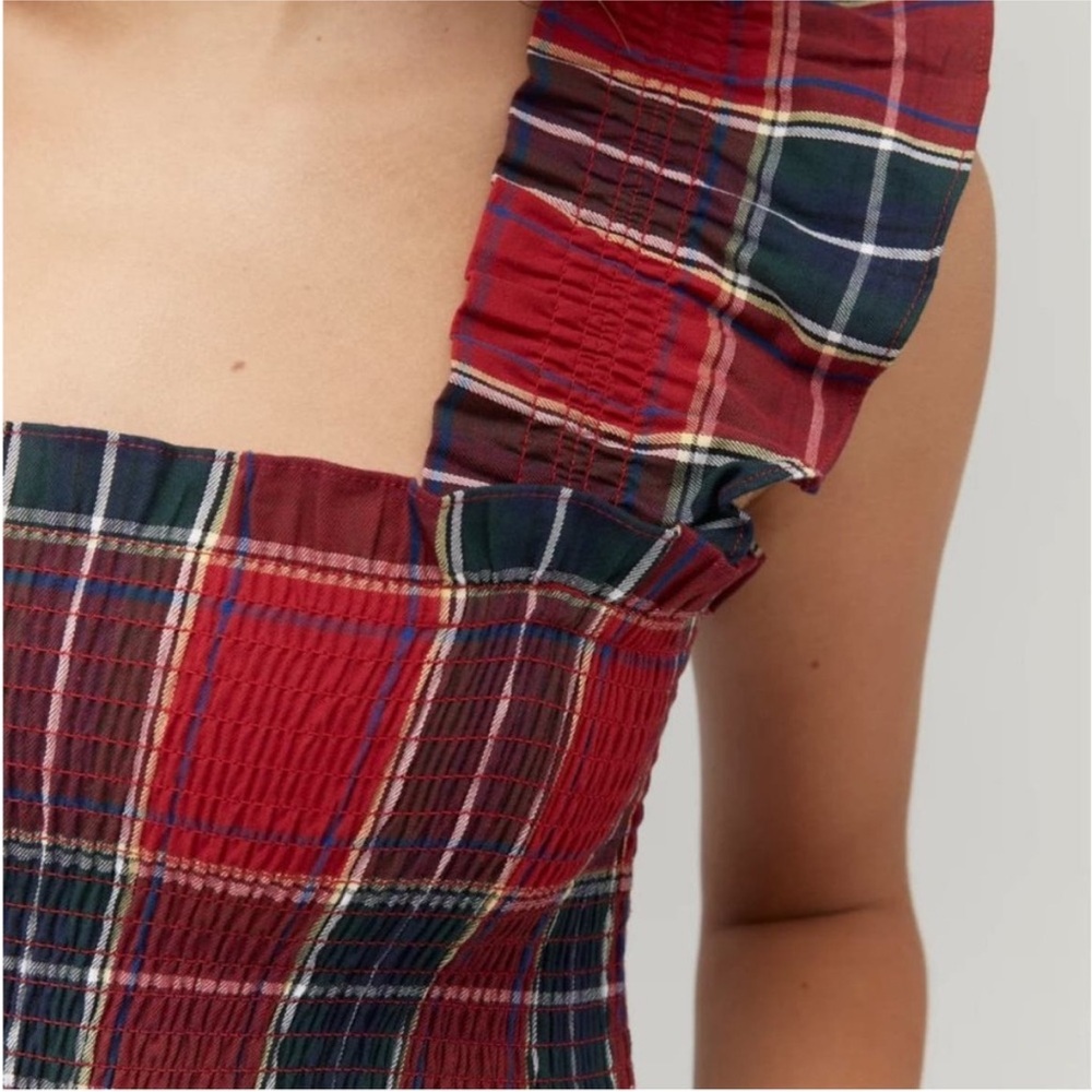 Hill House Red Plaid Midi Dress with Navy and White - Picture 3 of 9